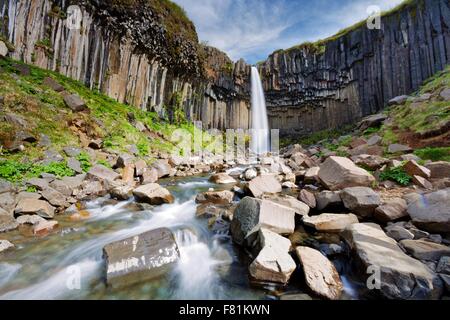 Beautiful Svartifoss waterfall in Skaftafell National Park, Iceland Stock Photo