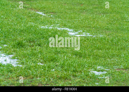 Green Grass with Snow Patches Lawn Stock Photo