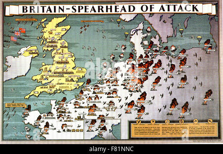 BRITAIN - SPEARHEAD OF ATTACK  British poster published in 1943 showing a busy industrialised Britian supporting the bombing campaign Stock Photo