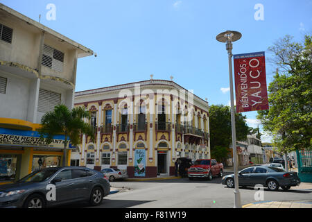 Historic building in the town of Yauco, Puerto Rico. USA territory. Caribbean Island. Stock Photo