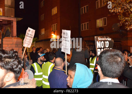 Finsbury Park, London, UK. 4th December 2015. An Anti Islamaphobia protest outside Finsbury Park Mosque in North London Stock Photo