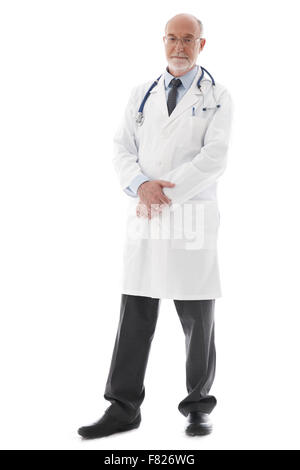 Full length portrait of a mature doctor isolated on white background Stock Photo