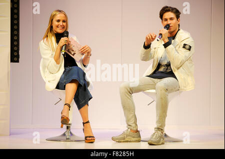 Joey Essex and Antonia O' Brien at Clothes Show Live, NEC, Birmingham, UK, 4th December 2015. A fashionista's paradise, the show features regular high street and designer catwalk shows, hair and beauty demos, celeb appearances, and shopping opportunities aplenty. The centrepiece of the show, the Alcatel Fashion Theatre show features models, dancers, and music acts in a 45 minute extravaganza on the theme of Empires. 4th December 2015. Credit:  Antony Nettle/Alamy Live News Stock Photo