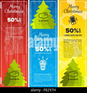 merry christmas banners with icons and colored backgrounds Stock Vector