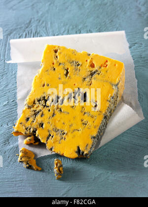 close up of a wedge of Blacksticks Blue  cheese from Lancahire Stock Photo