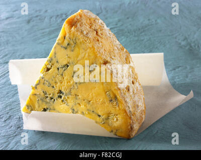 close up of a wedge of  Blue Shropshire cheese Stock Photo