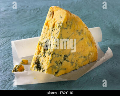 close up of a wedge of  Blue Shropshire cheese Stock Photo