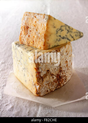 Close up of wedges of blue Stilton cheese Stock Photo