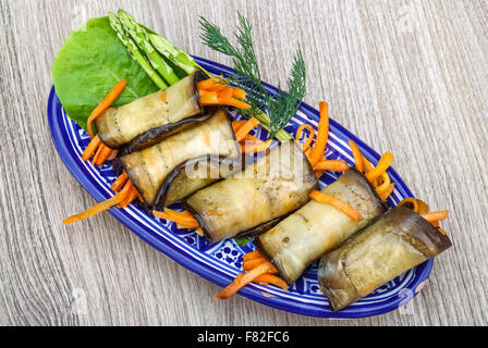 Fresh Eggplant rolls with carrot served dill Stock Photo - Alamy