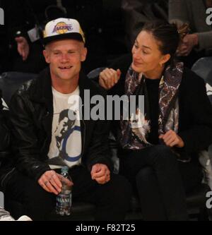 Celebrities out at the Lakers game. The Denver Nuggets defeated the Los Angeles Lakers by the final score of 120-109 at Staples Center in downtown Los Angeles CA.  Featuring: Flea Where: Los Angeles, California, United States When: 03 Nov 2015 Stock Photo