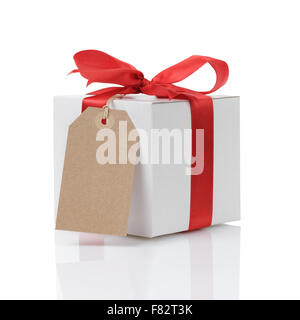 A birthday tag with a red ribbon and bow. The text 'Happy Birthday' on the  top Stock Photo - Alamy