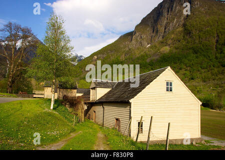 Wooden house in norway valley Stock Photo
