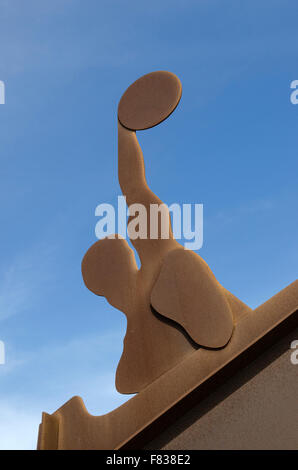 sculpture,port vell beach,alfredo lanz,homage to swimming Stock Photo