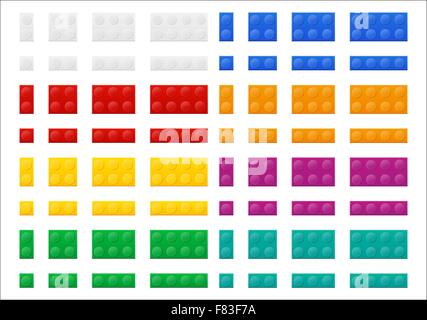 set of colored plastic constructor top view vector illustration isolated on white background Stock Vector
