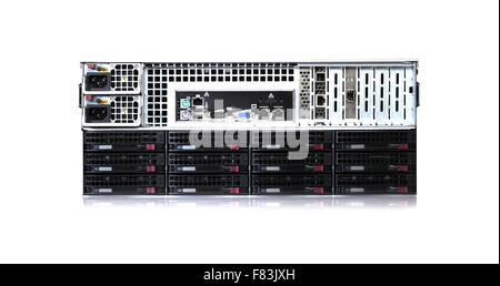 Hard drives in data center storing information. Stock Photo