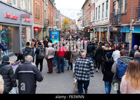 Clumber Street, Nottingham, UK. 5th December 2015. Christmas shoppers on a busy Clumber Street in Nottingham city centre on the first Saturday in December which is also the third annual Small Business Saturday, an initiative aimed at encouraging shoppers to support local independent traders. Clumber Street is reputed to be the busiest pedestrianised shopping area in Europe. Credit:  Mark Richardson/Alamy Live News Stock Photo