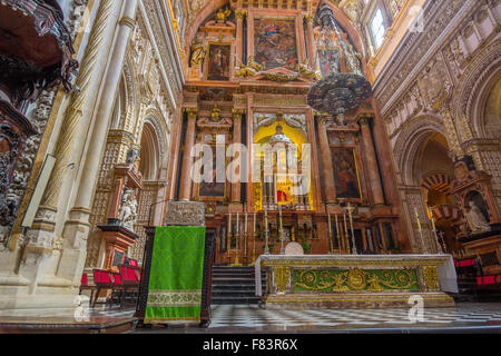 Christian area is mixed with Islam in the mosque of Cordoba, Spain Stock Photo