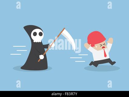 Businessman run away from angel of death, Deadline concept Stock Vector