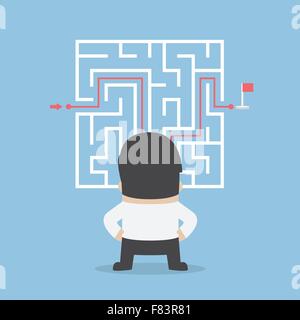 Businessman standing in front of a maze with a solution, VECTOR, EPS10 Stock Vector