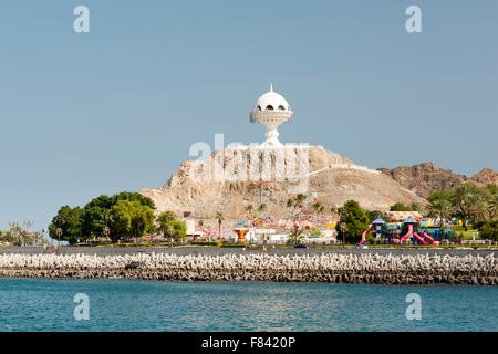 Riyam amusement park and the Frankincense burner monument on the Mutrah corniche in Muscat, the capital of the Sultanate of Oman Stock Photo