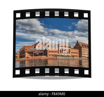 View over the Motlawa to the Polish Baltic Philharmonic, built from 1996 to 2002 at Olowianka island, Gdansk, Poland, Europe Stock Photo