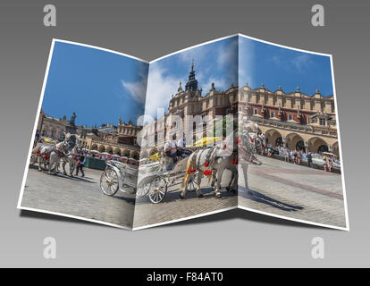 Horse-drawn carriages await tourists on the Krakow Cloth Hall, of the Main Market Square, Poland, Lesser Poland, Europe Stock Photo