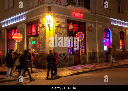 Chapeau Rouge bar nightclub, near Old Town Square.  Prague Czech Republic Europe Stock Photo