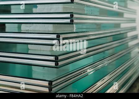Sheets of Float Tempered Window Glass Stock Photo