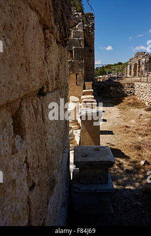 Lycian ruins, 'Small Bath' wall looking down former street. Stock Photo