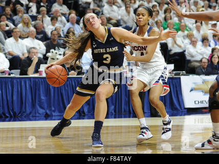 Stores, Connecticut, USA. 5th Dec, 2015. Marina Mabrey (3) of Notre Dame in action during a game against the Uconn Huskies at Gampel Pavilion in Stores, Connecticut. Gregory Vasil/Cal Sport Media/Alamy Live News Stock Photo