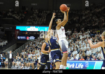 Stores, Connecticut, USA. 5th Dec, 2015. Moriah Jefferson (4) of Uconn in action during a game against the Notre Dame Fighting Irish at Gampel Pavilion in Stores, Connecticut. Gregory Vasil/Cal Sport Media/Alamy Live News Stock Photo