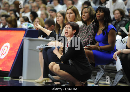 Stores, Connecticut, USA. 5th Dec, 2015. Muffet McGraw, Head Coach of Notre Dame in action during a game against the Uconn Huskies at Gampel Pavilion in Stores, Connecticut. Gregory Vasil/Cal Sport Media/Alamy Live News Stock Photo