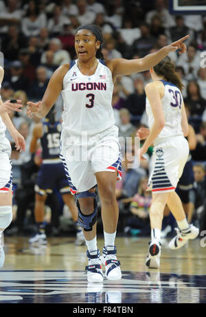 Stores, Connecticut, USA. 5th Dec, 2015. Morgan Tuck (3) of Uconn in action during a game against the Notre Dame Fighting Irish at Gampel Pavilion in Stores, Connecticut. Gregory Vasil/Cal Sport Media/Alamy Live News Stock Photo