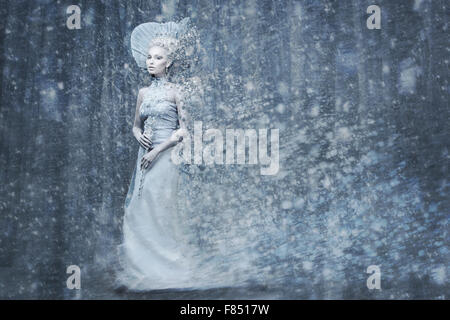 Fairy tale snow queen in magic forrest Stock Photo