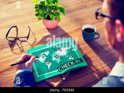 Check In Cartography Location Spot Travel World Global Concept Stock Photo