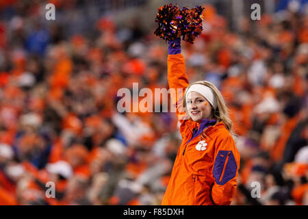 Charlotte, NC, USA. 6th Dec, 2015. Clemson cheerleader during the ACC Championship between the North Carolina Tar Heels and the Clemson Tigers at Bank of America Stadium in Charlotte, NC. Scott Kinser/CSM/Alamy Live News Stock Photo