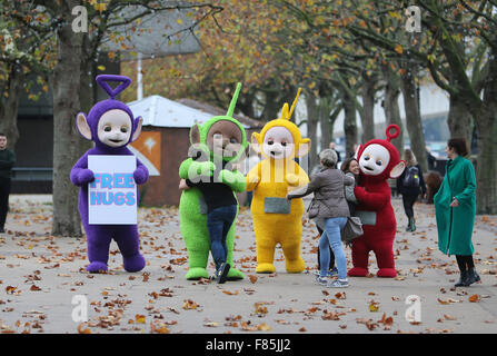 Teletubbies on the south bank giving away hugs outside ITV Studios  Featuring: Teletubbies Where: London, United Kingdom When: 05 Nov 2015 Stock Photo