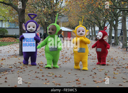 Teletubbies on the south bank giving away hugs outside ITV Studios  Featuring: Teletubbies Where: London, United Kingdom When: 05 Nov 2015 Stock Photo