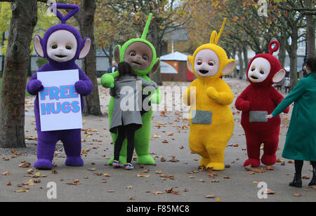 Teletubbies on the south bank giving away hugs outside ITV Studios  Featuring: Teletubbies Where: London, United Kingdom When: 05 Nov 2015 Stock Photo