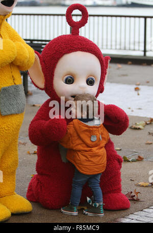 Teletubbies on the south bank giving away hugs outside ITV Studios  Featuring: Teletubbies Where: London, United Kingdom When: 05 Nov 2015 Stock Photo