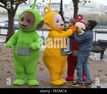 Teletubbies on the south bank giving away hugs outside ITV Studios  Featuring: Teletubbies Where: London, United Kingdom When: 05 Nov 2015 Stock Photo