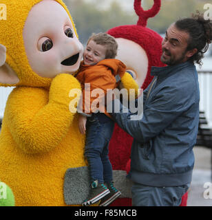 Teletubbies on the south bank giving away hugs outside ITV Studios  Featuring: Teletubbies Where: London, United Kingdom When: 05 Nov 2015 Stock Photo