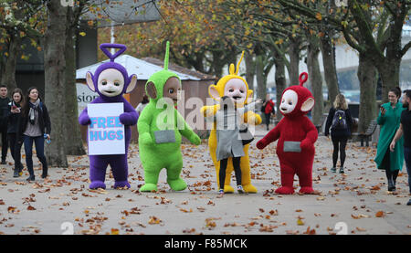 Teletubbies on the south bank giving away hugs outside ITV Studios  Featuring: Teletubbies Where: London, United Kingdom When: 05 Nov 2015 Stock Photo