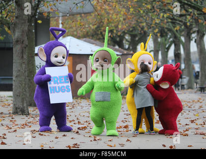 Teletubbies on the south bank giving away hugs outside ITV Studios  Featuring: Teletubbies Where: London, United Kingdom When: 05 Nov 2015 Stock Photo