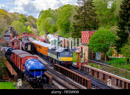 D7628 train at goathland station on the NYMR Yorkshire Stock Photo