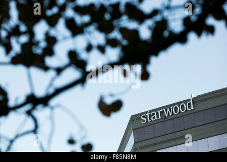 A logo sign outside of the headquarters of Starwood Hotels and Resorts Worldwide, Inc. in Stamford, Connecticut on November 20,  Stock Photo