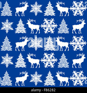 Christmas seamless pattern design - deer, snowflake and Christmas tree Stock Photo