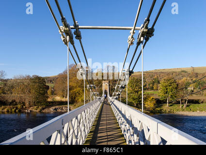 Looking along Chainbridge footbridge route of Southern Upland Way across River Tweed. Melrose Scottish Borders Scotland UK Stock Photo