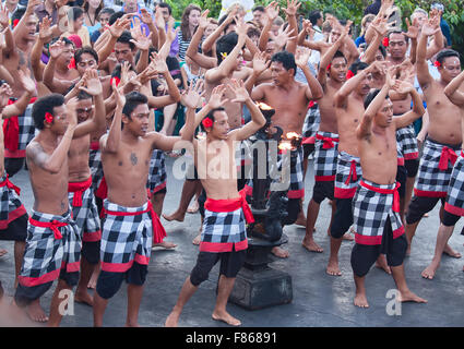 DENPASAR - JULY 27: Traditional Balinese Kecak dance shown in Denpasar, Bali, Indonesia on July 27, 2010. Kecak (also known as R Stock Photo