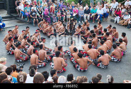 DENPASAR - JULY 27: Traditional Balinese Kecak dance shown in Denpasar, Bali, Indonesia on July 27, 2010. Kecak (also known as R Stock Photo